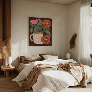 Poppies in a Pink Mug | Canvas - Room Interior 2