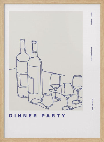 Wine Night Sketch | Poster - Wood Frame Interior