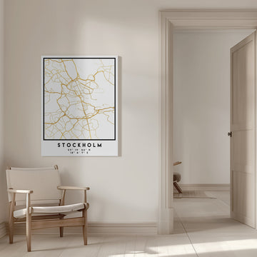 Golden Stockholm Map | Canvas - Room Interior 1