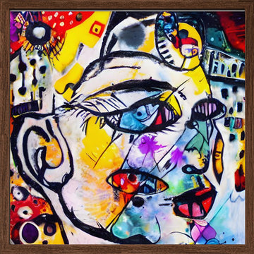 Vibrant Abstract Face | Poster - Walnut Frame Interior