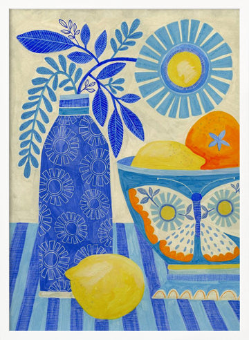 Blue Citrus Still Life | Poster - White Frame Interior