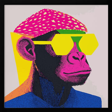 Stylish Monkey Portrait | Poster - Black Metal Frame Interior