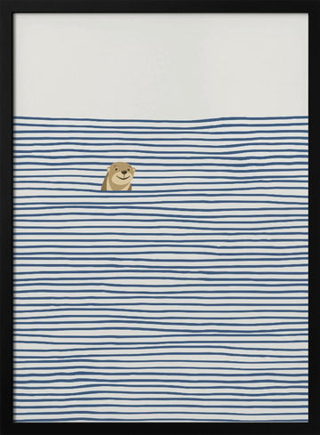 Happy Otter In Stripes | Poster - Black Metal Frame Interior