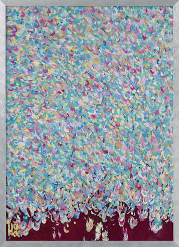 Joyful Petal Shower | Poster - Silver Frame Interior