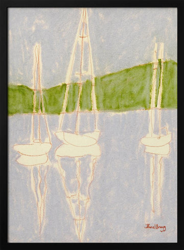 Calm Sailboat Reflections | Poster - Black Metal Frame Interior