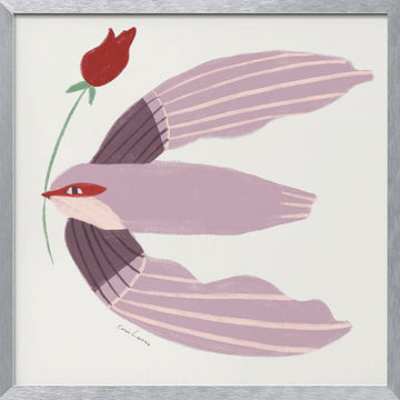 Whimsical Bird with Rose | Poster - Silver Frame Interior
