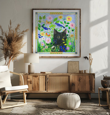 Black Cat In Jewelled Garden | Poster - Room Interior 2