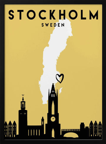 Stockholm Sweden Map | Poster - Black Metal Frame Interior