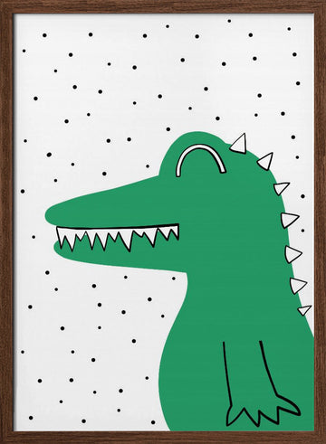 Smiling Green Crocodile | Poster - Walnut Frame Interior