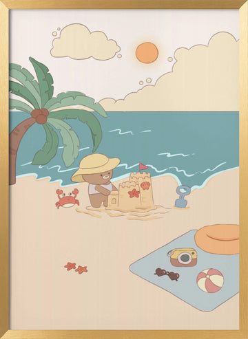 Bear's Beach Day | Poster - Gold Frame Interior