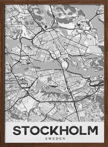 Stockholm Sweden Map | Poster - Walnut Frame Interior