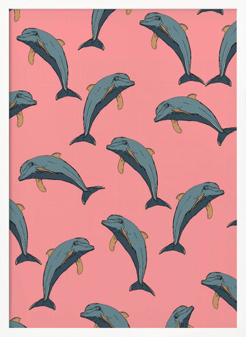 Playful Pink Dolphins | Poster - White Frame Interior