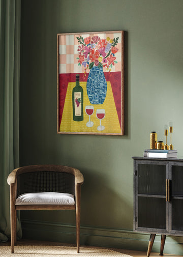 Vibrant Wine and Flowers | Poster - Room Interior 2