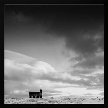 Black Church Under Dark Sky | Poster - Black Metal Frame Interior