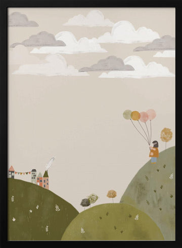 Dreamy Balloon Girl | Poster - Black Metal Frame Interior