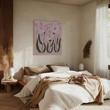 Botanical Pink Lilies | Canvas - Room Interior 2