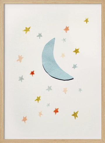 Soft Moon and Stars | Poster - Wood Frame Interior