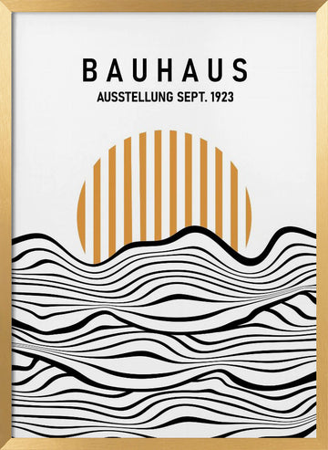 Bauhaus Striped Sun Waves | Poster - Gold Frame Interior