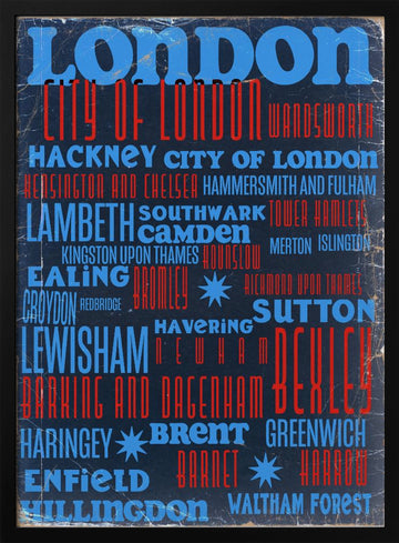 London City Typography | Poster - Black Metal Frame Interior
