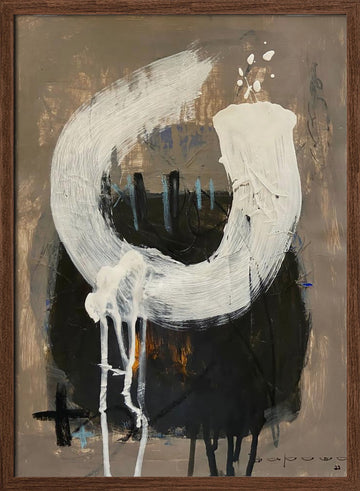 Expressive White Strokes | Poster - Walnut Frame Interior
