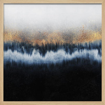 Golden Indigo Flow | Poster - Wood Frame Interior