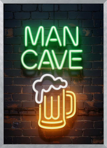 Man Cave Beer Neon | Poster - Silver Frame Interior