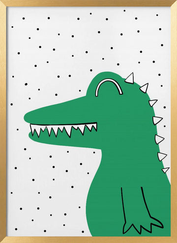 Smiling Green Crocodile | Poster - Gold Frame Interior
