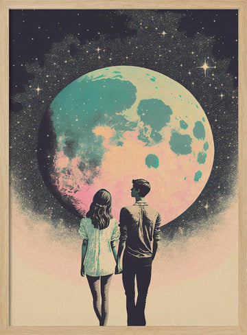 Lunar Lovers' Journey | Poster - Wood Frame Interior