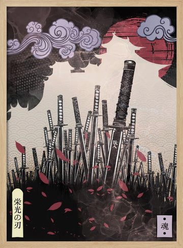 Samurai Blades Red Sun | Poster - Wood Frame Interior