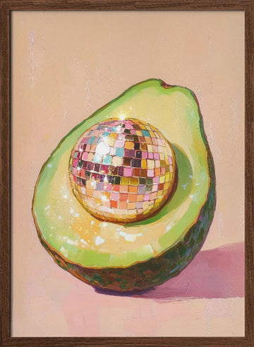 Avocado Disco Ball | Poster - Walnut Frame Interior