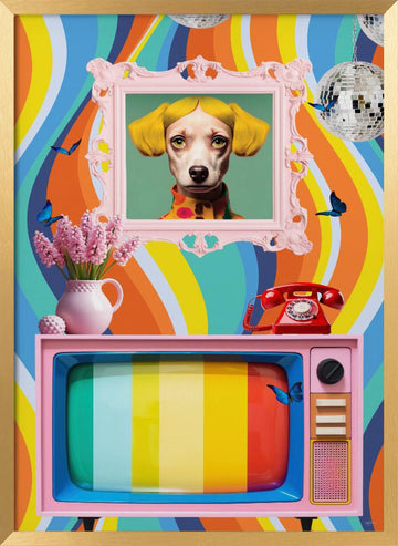 Groovy Dog Portrait | Poster - Gold Frame Interior