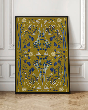 Folk Mirrored - Blue and Olive | Poster - Room Interior 1