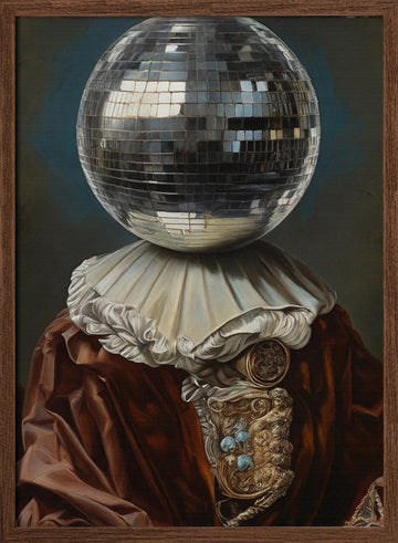 Surreal Disco Ball Portrait | Poster - Walnut Frame Interior