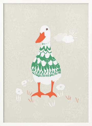 Whimsical Green Duck | Poster - White Frame Interior