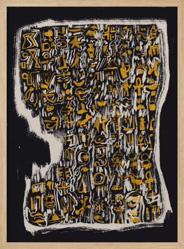 Golden Hieroglyphic Head | Poster - Wood Frame Interior