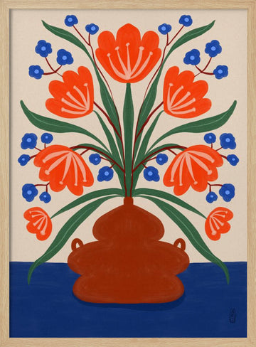 Vibrant Floral Terracotta Vase | Poster - Wood Frame Interior