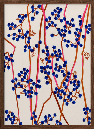 Abstract Blue Berries | Poster - Walnut Frame Interior