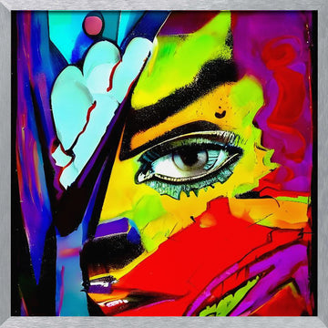 Vibrant Abstract Face | Poster - Silver Frame Interior