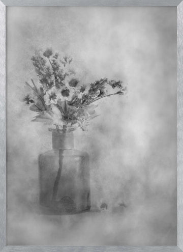 Dreamy Black and White Flowers | Poster - Silver Frame Interior