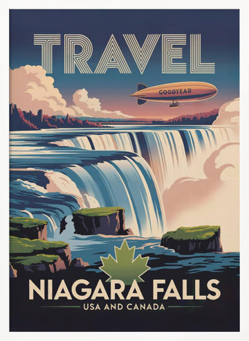 Majestic Niagara Falls Blimp | Poster - White Frame Interior