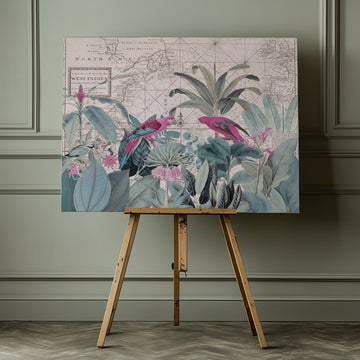 Tropical Map Parrots | Canvas - Room Interior 1