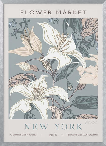 New York Flower Market Lilies | Poster - Silver Frame Interior