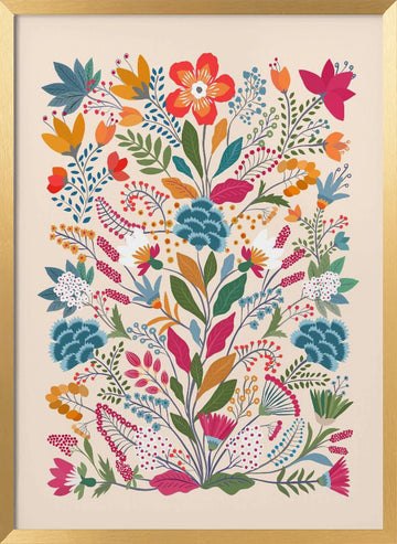 Folk Art Flower Garden | Poster - Gold Frame Interior