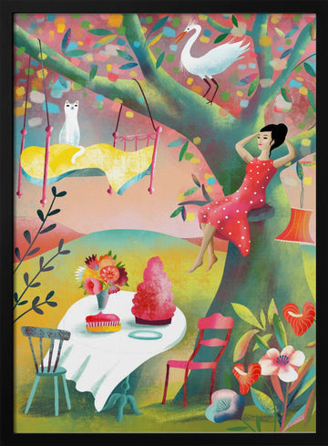 Dreamy Treehouse Garden | Poster - Black Metal Frame Interior