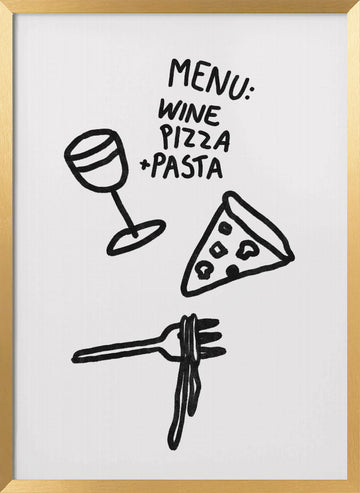 Wine Pizza Pasta | Poster - Gold Frame Interior