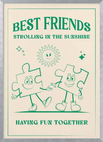 Best Friends Strolling Sunshine | Poster - Silver Frame Interior