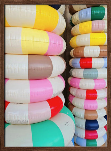 Colorful Stacked Pool Rings | Poster - Walnut Frame Interior