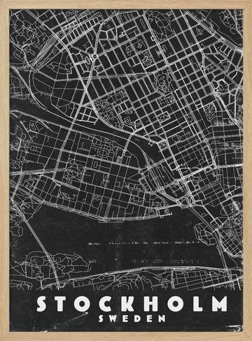 Minimalist Stockholm Map | Poster - Wood Frame Interior