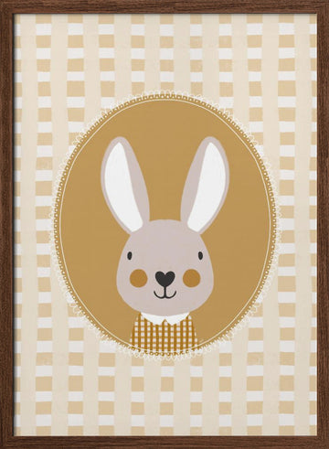 Whimsical Bunny Character | Poster - Walnut Frame Interior