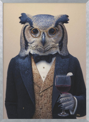 Sophisticated Owl Gentleman | Poster - Silver Frame Interior